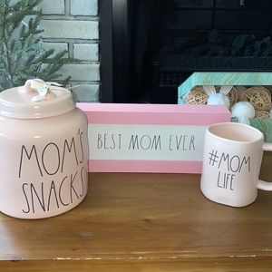 Rae Dun pink canister, mug and sign